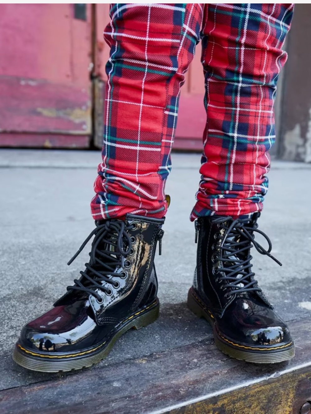Dr. Martens Kids Black Patent Lace-Up Combat Boots
